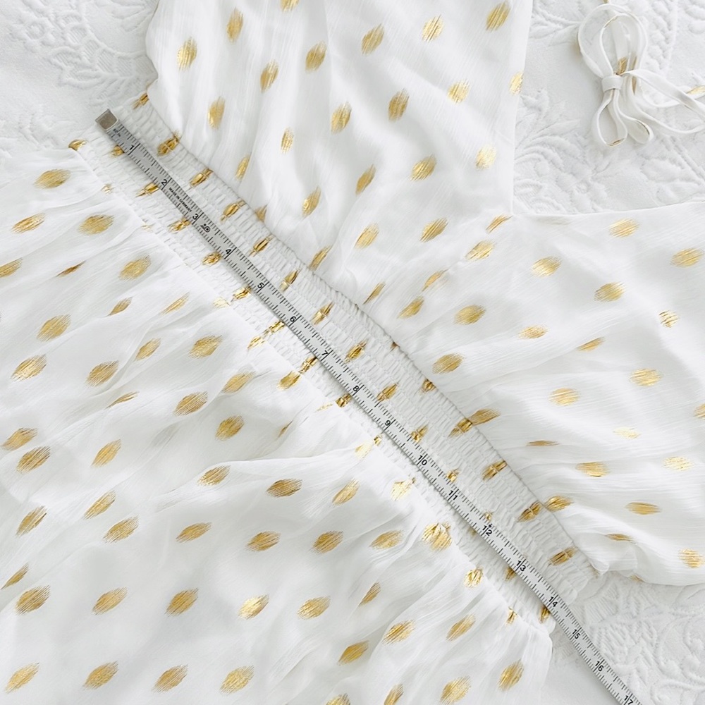 NWOT Lulus Cause to Celebrate White and Gold Dot Ruffled Tiered Midi Dress - Picture 10 of 11